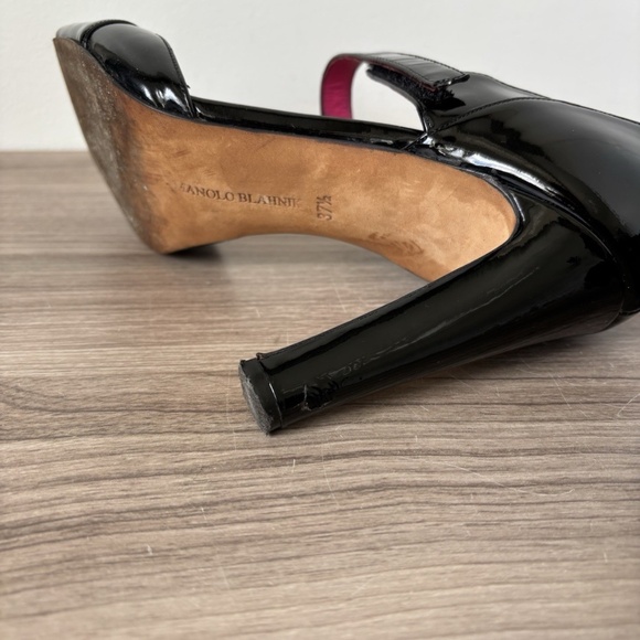 Manolo Blahnik Black Patent Heeled Mary Jane Sandals Sz 7.5 US *VINTAGE*❤️ - Picture 11 of 11